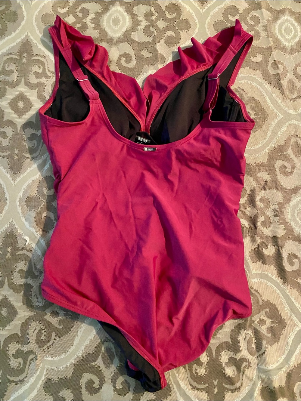 DKNY Raspberry Pink Ruffle Ruched Tummy Control One Piece Swimsuit 14 - Picture 5 of 10